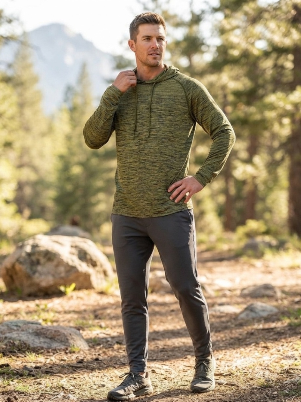 ZYIA ACTIVE Hoodie Athletic Shirt Men's Performance Size Medium Green Heather